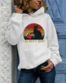 Women long sleeve hooded sweatshirt casual graphic pullover cat print white top detail - S / Tops / White