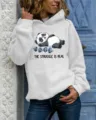 Detailopname van de comfortabele lichtgrijze hoodie met een schattige panda-print opdruk. - S / Tops / Wit met Capuchon