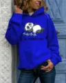Blue hooded sweatshirt detail showing cute sleeping panda graphic and workout text design. - Royal Blue Hooded