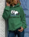 Cute panda fitness graphic detail view of the green casual women hooded sweatshirt. - Green Hooded