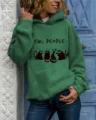 Green cat graphic hooded sweatshirt casual long sleeve pullover hoodie for women detail view. - Green