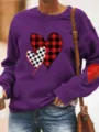 Purple fleece-lined sweatshirt featuring a plaid heart print and elbow patch detail. - Light Purple
