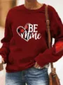 Sudadera polar de San Valentín con corazón, jersey casual de manga larga y cuello redondo. - Burdeos