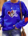 Detalle de sudadera azul, estampado de corazón de San Valentín, jersey casual de manga larga. - Azul