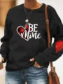 Sudadera de felpa con con manga larga estampado de corazón de San Valentín cuello redondo. - Negro