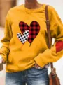 Women Valentine's Day Buffalo Plaid Heart Sweatshirt Casual Crewneck Long Sleeve Pullover - S / Tops / Yellow