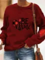 Women Valentine's Day Buffalo Plaid Heart Long Sleeve Crewneck Fleece Pullover Sweatshirt - Burgundy