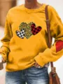 Women Valentine Heart Print Fleece Sweatshirt Casual Crewneck Long Sleeve Pullover Tops - S / Tops / Yellow