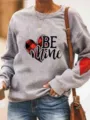 Women's Valentine's Day Heart Print Long Sleeve Crew Neck Casual Fleece Sweatshirt Pullover - S / Tops / Gray