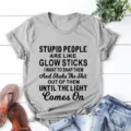 Grey short sleeve slogan tee detail shot, funny quote graphic print, casual daily wear style. - S / Tops / Light Gray
