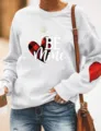 Sudadera de felpa de manga larga con cuello redondo y estampado de corazón de San Valentín - S / Tops / Blanco