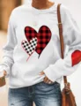Women casual buffalo plaid heart print long sleeve crewneck sweatshirt for autumn winter streetwear. - S / Tops / White
