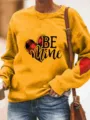 Women Valentine's Day fleece sweatshirt with heart print, crew neck long sleeve casual pullover top - S / Tops / Yellow