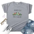Women vintage graphic short sleeve t-shirt casual summer classic car print top tee grey - S / Tops / Gray