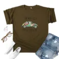 Detailed shot of brown graphic tee featuring vintage floral beetle car and inspiring text print. - S / Tops / Army Green