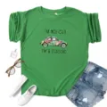 Women's green short sleeve t-shirt with vintage floral car graphic print summer casual - S / Tops / Green