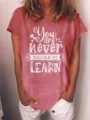Lässiges rotes Kurzarm Damen T-Shirt mit inspirierendem Zitat Buchstaben Druck Alltagsoberteil - S / Oberteile / Rosa