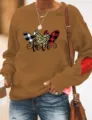 Brown casual pullover sweatshirt featuring heart prints and love text for daily wear. - Khaki