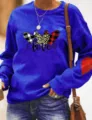 Women Long Sleeve Sweatshirt Casual Crewneck Heart Print Pullover Tops Fall Winter Cute Shirts - Blue