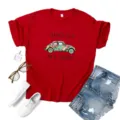 Summer women short sleeve red t shirt with vintage car graphic and classic letter print. - S / Tops / Red