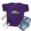 Purple women short sleeve t-shirt vintage beetle graphic casual summer tee top clothing - S / Tops / Purple