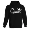 Black long sleeve hooded sweatshirt for women, featuring a stylish Queen crown front print. - S / Queen Style