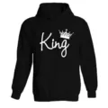 Black hooded sweatshirt with King print, long sleeve casual pullover top for daily streetwear wear. - S / King Style