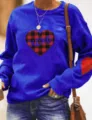Sweat-shirt à manches longues et imprimé cœur écossais pour un look quotidien chic. - Bleu