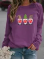 Cute Valentine gnome print fleece sweatshirt, casual purple long sleeve pullover top. - Light Purple
