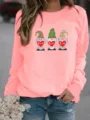 Valentine's Day Cute Gnome Print Long Sleeve Casual Fleece Sweatshirt for Women Top - Pink