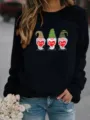 Casual black long sleeve fleece sweatshirt with cute gnome and love heart graphic print. - Black