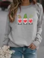 Sudadera gris afelpada con bonito estampado de gnomo, jersey casual de manga larga. - S / Tops / Gris