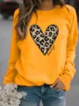 Women's Orange Crewneck Long Sleeve Sweatshirt Leopard Heart Graphic Pullover Casual Top - S / Tops / Yellow