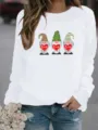 Sudadera blanca casual de manga larga para mujer con bonito estampado de gnomos y corazones. - S / Tops / Blanco