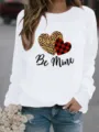 Valentine's Day heart print women's white crewneck long sleeve casual pullover sweatshirt - S / Tops / White