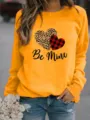 Women's Valentine's Day Heart Print Crewneck Long Sleeve Fleece Pullover Sweatshirt. - S / Tops / Yellow