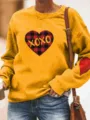 Sweat-shirt Jaune Femme Manches Longues Col Rond Imprimé Cœur Carreaux Top Chic - S / Hauts / Jaune
