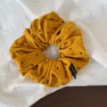 Korean style pleated polka dot hair scrunchie, elegant lazy style elastic hair tie detail. - Orange