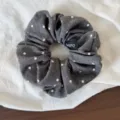 Korean style grey polka dot hair scrunchie high elasticity cute hair tie for women and girls. - Gray
