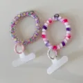 Colorful telephone wire phone wrist strap rainbow spiral hair tie lanyard with tether tab - Dopamine Telephone Cord Purple