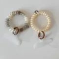 Gradient rainbow spiral phone lanyard and hair tie set, elastic cute wrist strap accessory. - Dopamine Telephone Cord Beige