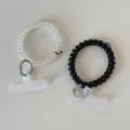 Spiral hair tie phone lanyard set, high elasticity rainbow and black phone tether tabs for daily use. - Dopamine Telephone Cord Black White