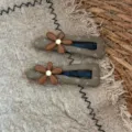 Brown floral fabric hair clips retro snap clip cute hair accessories for women and girls - Flower Triangle BB Clip / Green Floral