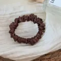 Brown silk hair scrunchie satin small hair tie elegant ponytail holder hair accessory detail - Brown