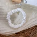 White silk scrunchie satin hair band elegant small ponytail holder hair accessories detail view - White