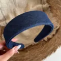 Serre-tête large en denim rétro style coréen accessoire de cheveux en tissu uni chic - Serre-tête Double Couche Bleu Foncé 4cm / Bleu Marine