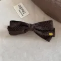 Brown polka dot hair bow clip, elegant chic vintage bowknot hair accessory for women and daily wear. - Bowknot Banana Clip / Coffee
