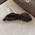 Brown polka dot bow hair claw clip elegant retro hair accessory for women daily commute - Rabbit Ear Bow Banana Clip / Coffee