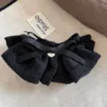 Black polka dot hair bow clip fabric hair accessory elegant daily wear hair styling tool - Skirt Hem Banana Clip / Black
