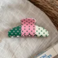 Molletta per capelli in acetato a pois color-block in stile coreano graziosa pinza - Artiglio di Dopamina - Verde E Rosa E Verde Chiaro